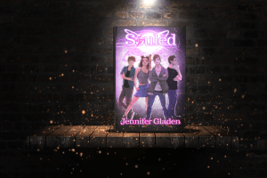The cover of Souled the novel on a book shelf with light surrounding it.